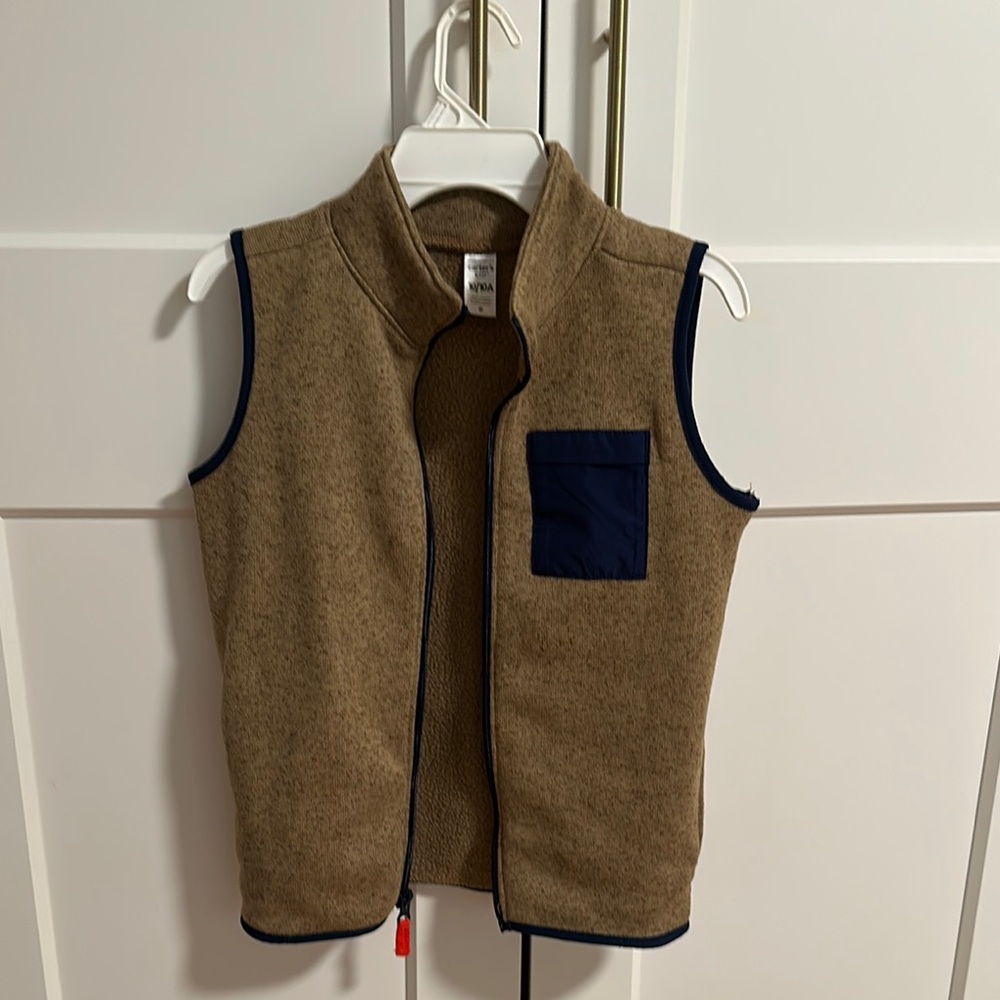 Carter's Tan Fleece Vest with Navy Accents